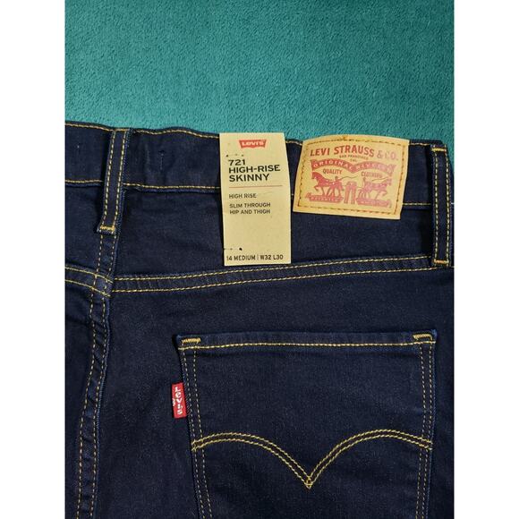 Levis 721 Jeans Size 14 Womens Blue Pants Stretch Denim High Rise Skinny NWT - Picture 15 of 16